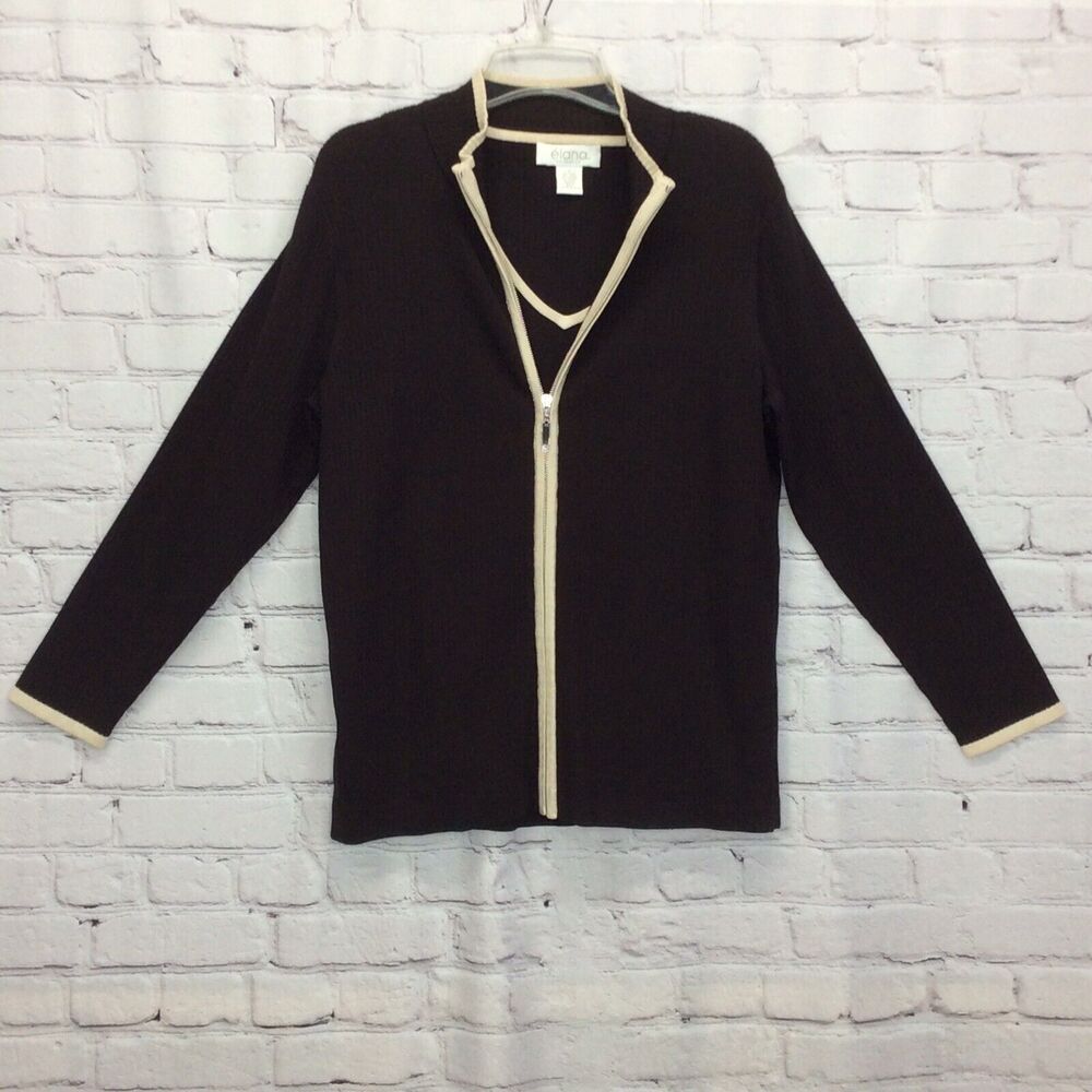 Elana By Tanner Women’s Silk Blend Sweater Set Sz 0/1 Full Zip Cardigan 0 Tank 1